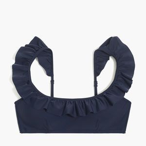 J Crew Ruffle Bikini Top - Size Medium 8/10 - Navy